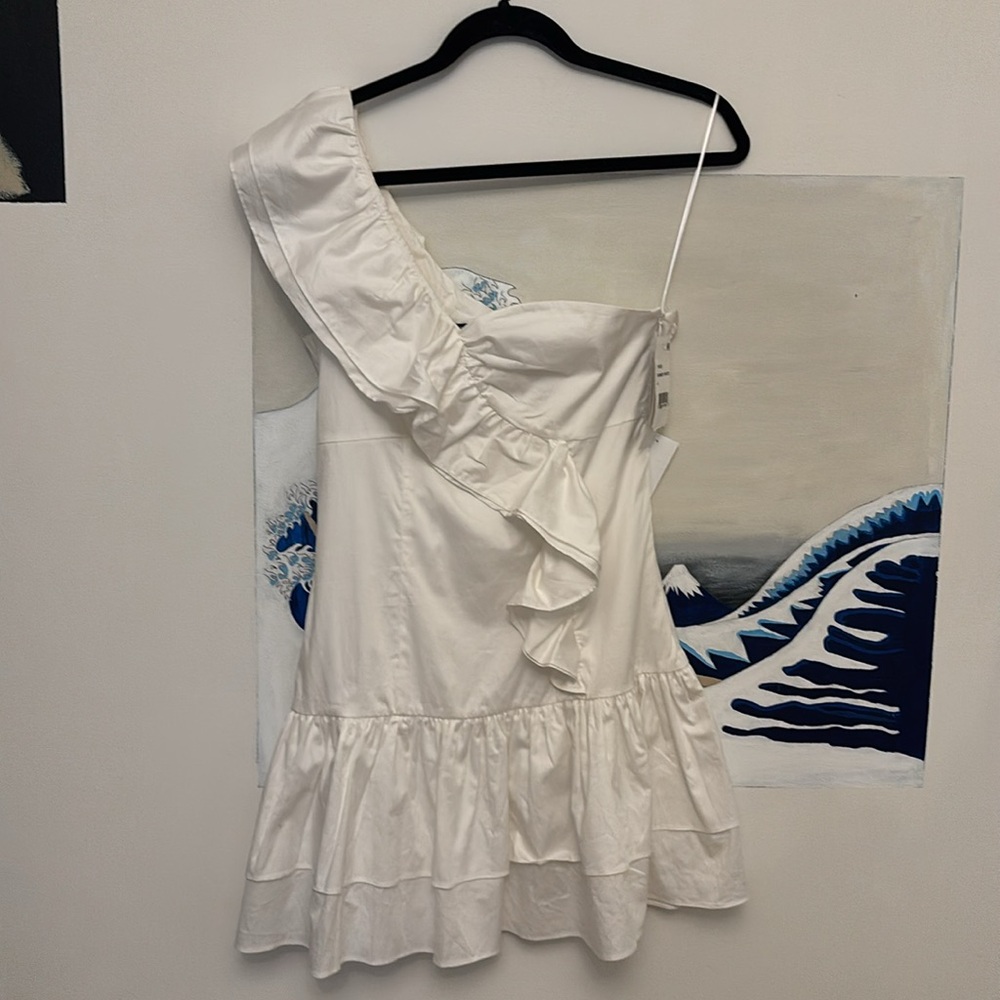 French Connection White One-Shoulder Ruffle Mini Dress - Picture 6 of 7
